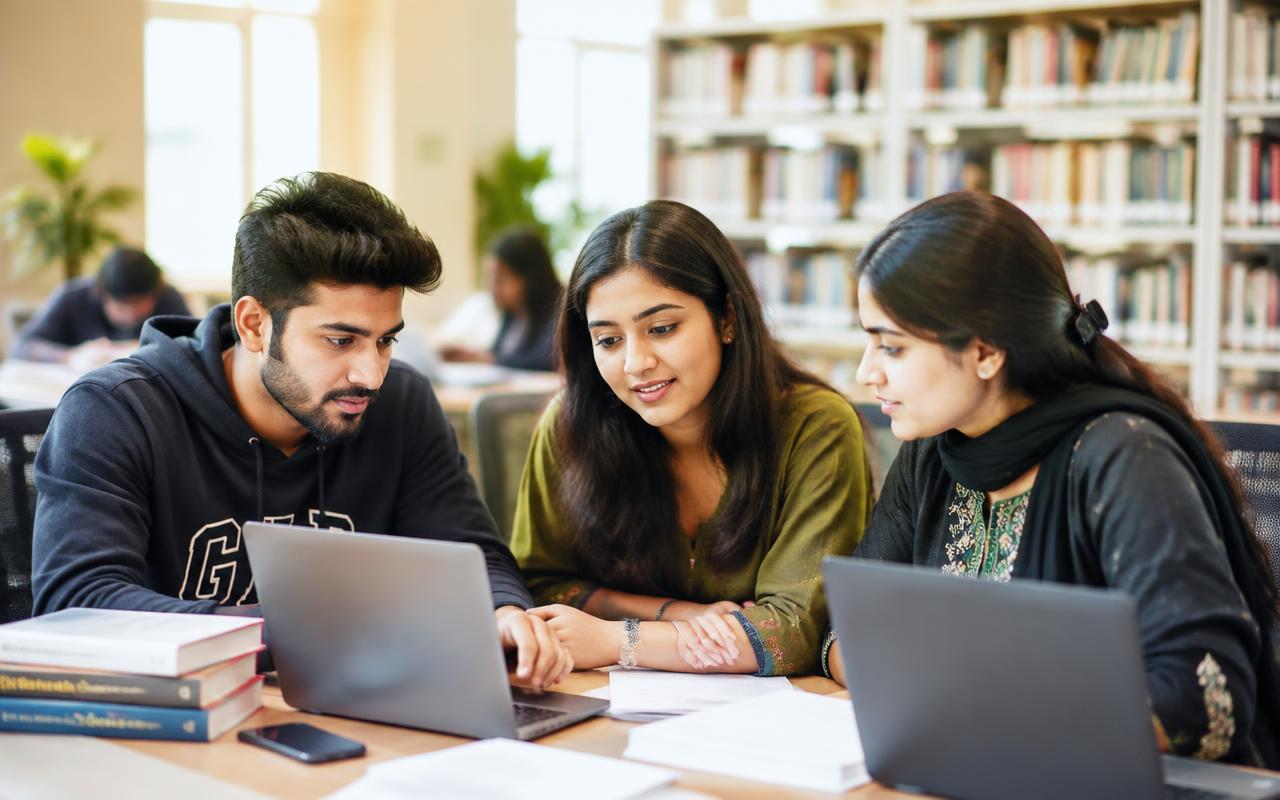 NAS Academy students studying together at a table